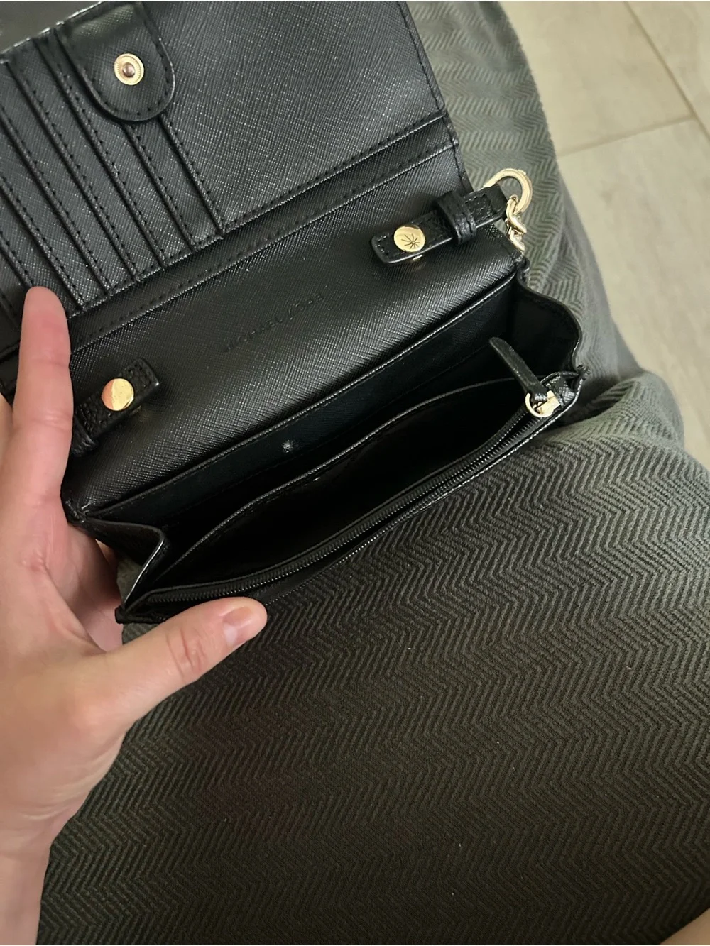 Michael Kors Black Leather Crossbody with Gold Hardware